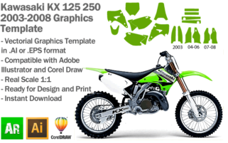 Kawasaki KX 125 250 MX Motocross 2003 2004 2005 2006 2007 2008 Graphics Template