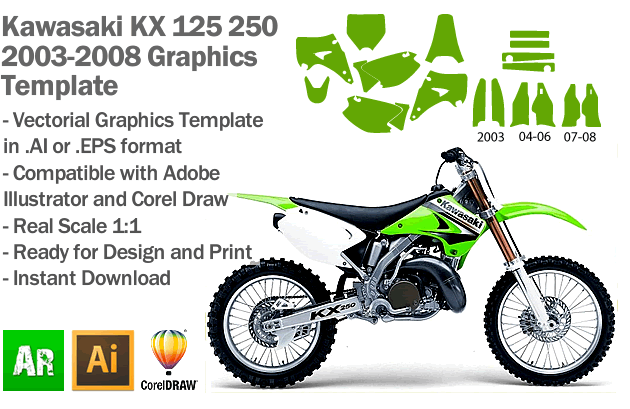 Kawasaki KX 125 250 MX Motocross 2003 2004 2005 2006 2007 2008 Graphics Kawasaki KX 125 250 MX Motocross 2003 2004 2005 2006 2007 2008 Graphics