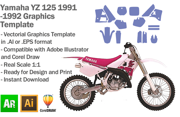 Yamaha YZ 125 MX Motocross 1991 1992 Graphics Template