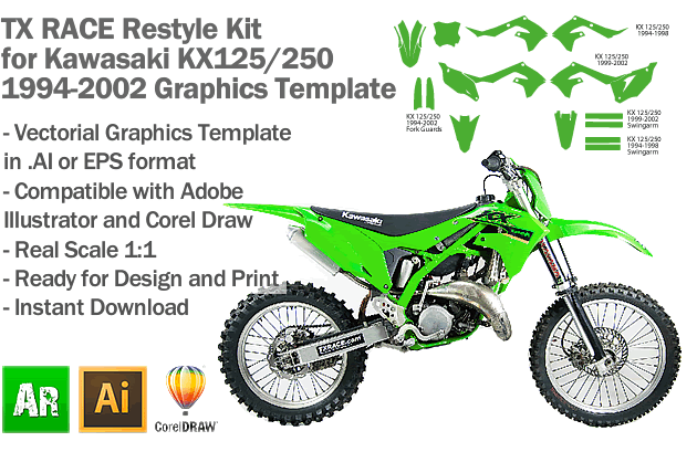 TX RACE Restyle Kit for Kawasaki KX 125 250 1994 1995 1996 1997 1998 1999 2000 2001 2002 Graphics Template