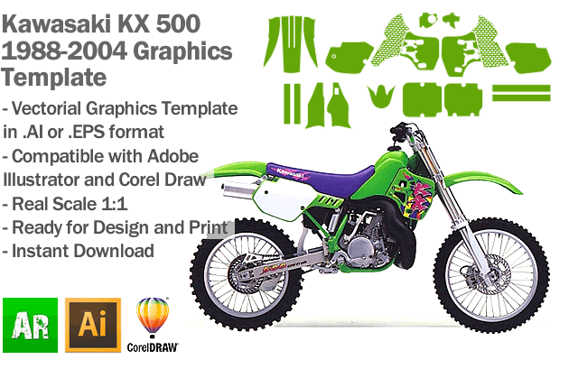 Kawasaki KX 500 1988 1989 1990 1991 1992 1993 1994 1995 1996 1997 1998 1999 2000 2001 2002 2003 2004 Graphics Template