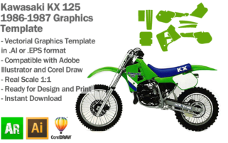 Kawasaki KX 125 MX Motocross 1986 1987 Graphics Template